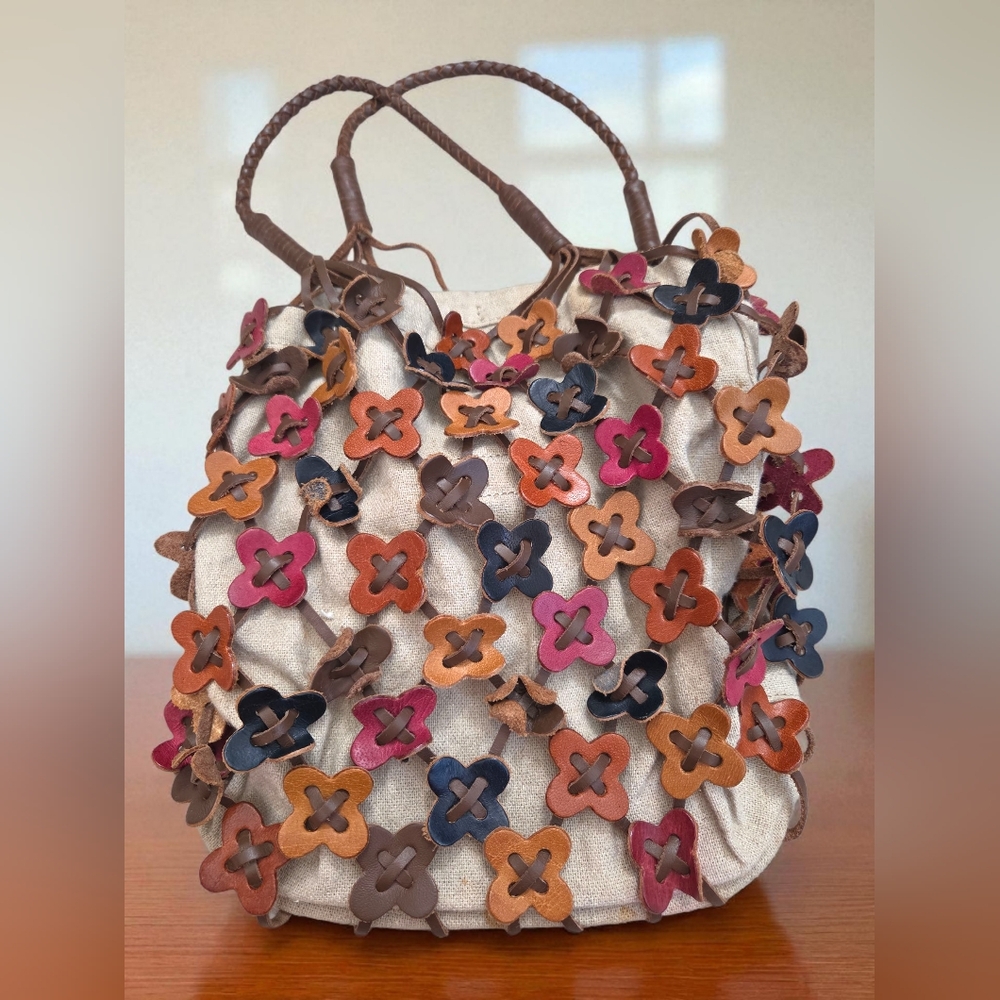 Twenty One vintage linen leather bag women